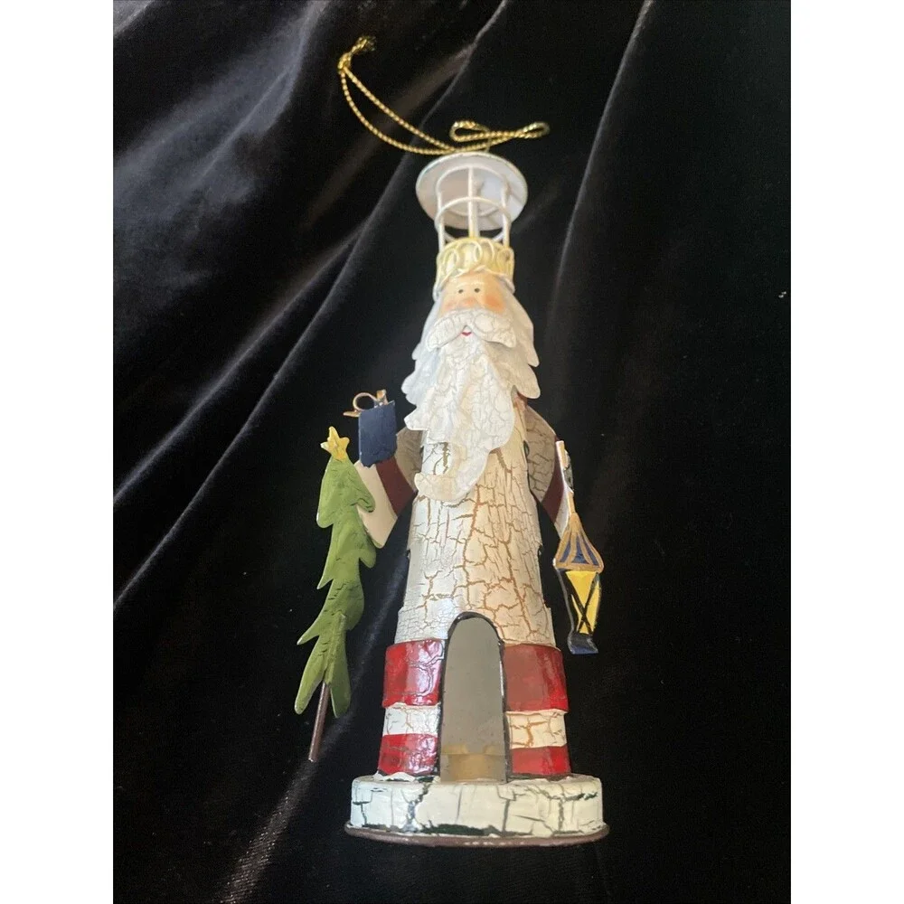 Santa Lighthouse Christmas Tree Ornament Metal 6.5